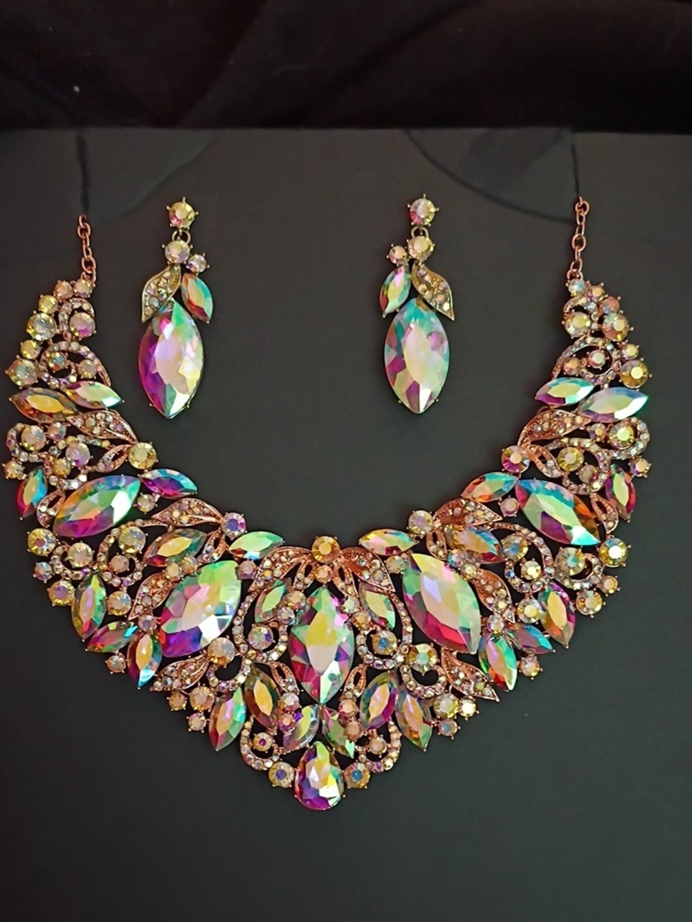 Aurora Crystal Statement Necklace and Earring Set - Multicolor